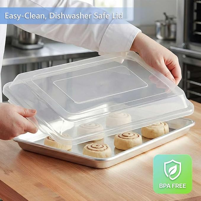 9.5" x 13" Quarter Sheet Pan with Lid 12 Pack Small Baking Sheet and Clear Cover, for Restaurant