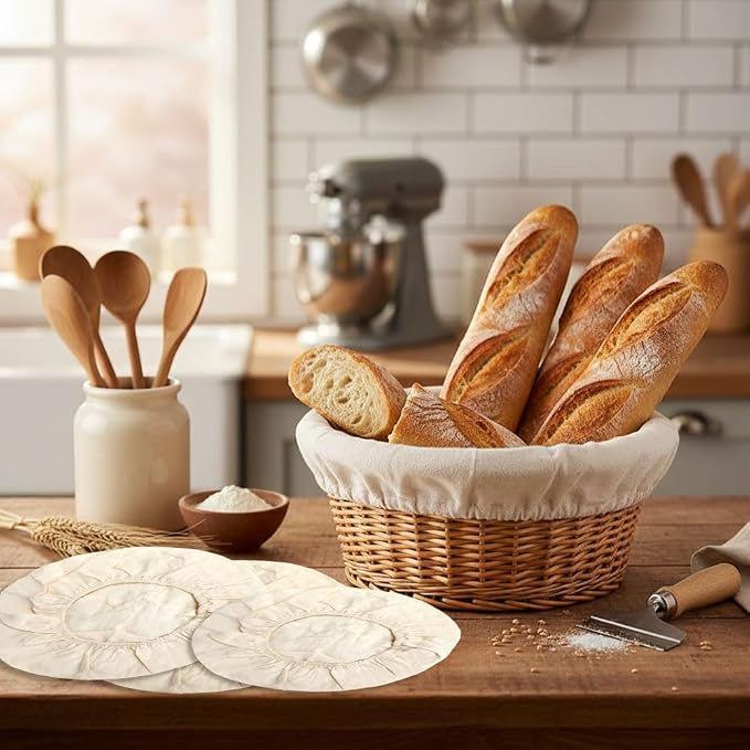 Bread Proofing Basket Cloth Liner 6Pcs 10 Inch Round Banneton Liner Natural Rattan Banneton Bread Proofing Cover Basket Cloth Liner Sourdough Bread Baking Supplies Cloth Bowl Covers for Bread Proofing