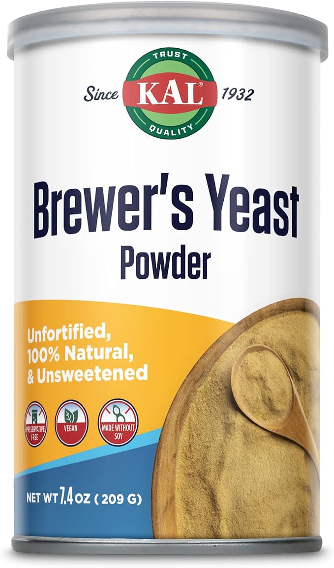 KAL Brewers Yeast Powder, Unfortified, Unsweetened Super Food, 100% Natural Source of Protein, B Complex Vitamins, Amino Acids - Vegan, Preservative Free, Made Without Soy - Approx. 18 Servings, 7.4oz