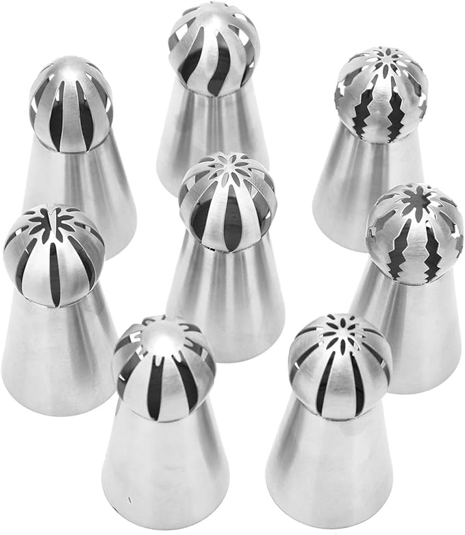 Russian Piping Tips 8 Pcs/Set, Messar Stainless Steel Russian Piping Ball Tips Frosting Icing Piping Nozzles Set Flower Cake Decorating Tips Kit for DIY Baking Cake Decorating Supplies (8 Pcs)
