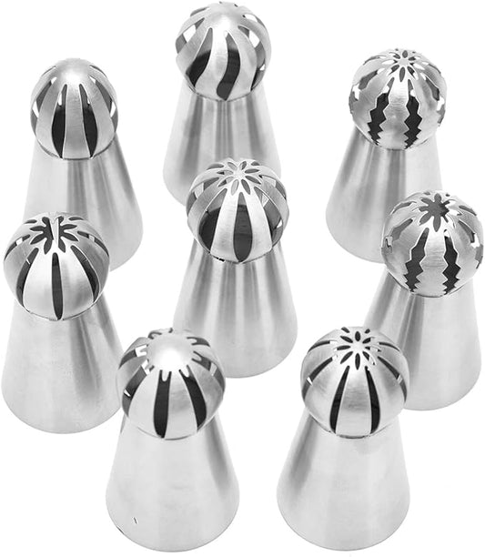 Russian Piping Tips 8 Pcs/Set, Messar Stainless Steel Russian Piping Ball Tips Frosting Icing Piping Nozzles Set Flower Cake Decorating Tips Kit for DIY Baking Cake Decorating Supplies (8 Pcs)
