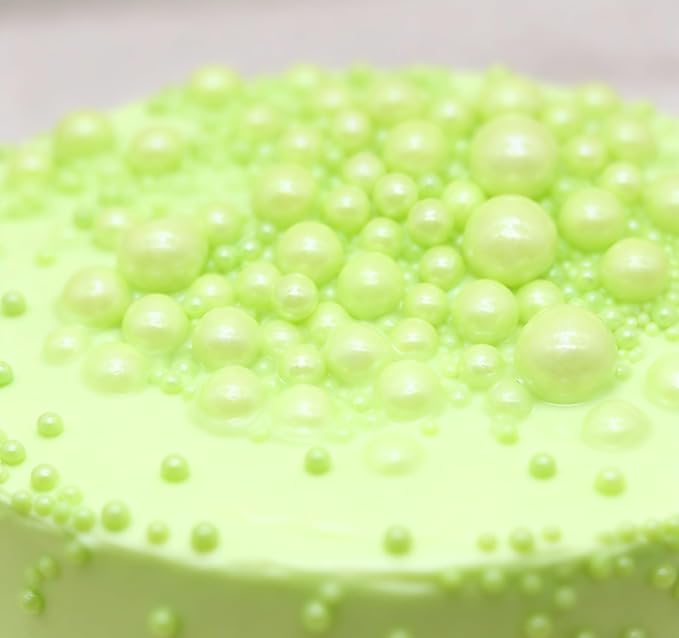 Zali Edible Pearl Sprinkles, Green, 26 Colors Mixed Size | Gluten Free, Food Grade, For Cakes, Cupcakes, Cookies, Donuts & Ice Cream, Wedding & Valentine's Day Decoration