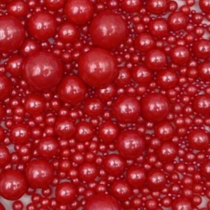 Edible Pearl Sugar Sprinkles Red Candy Mixing Size Baking Edible Cake Decorations Cupcake Toppers Cookie Decorating Celebrations Wedding Valentines Easter Halloween Christmas Supplies 120g/ 4.23oz