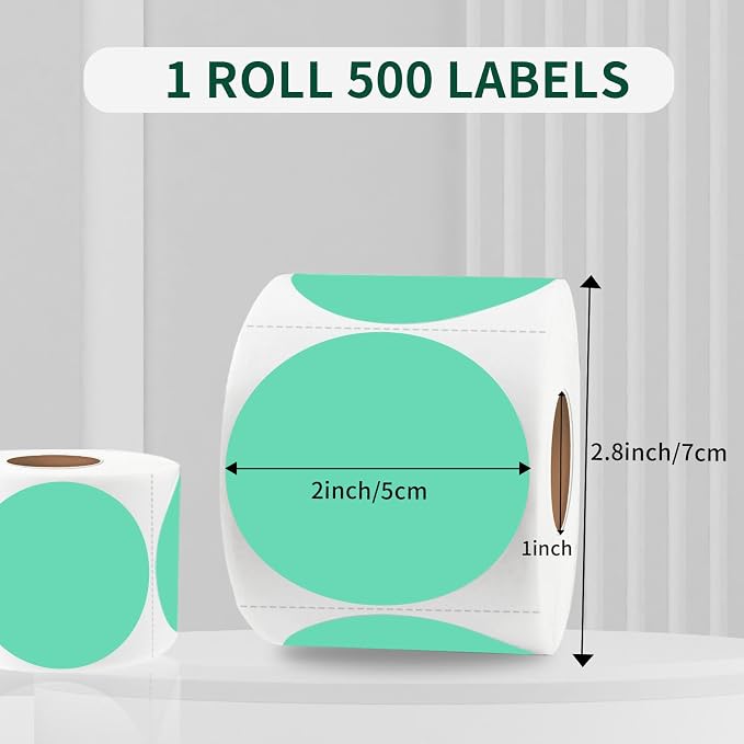 starboling Thermal Labels,2 Inch Cyan Round Thermal Printer Stickers,Self-Adhesive Round Direct Thermal Labels,Thermal Stickers for DIY Logo Design,Name Tag (500/Roll）