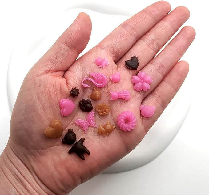 CoolDIY 3D Multipurpose Mini Silicone Mould Set: Heart, Cat, Bear, Cherry Blossom, Multiple Designs - Perfect for Clay Crafts, Nail Art Decor (10Pcs Group2)