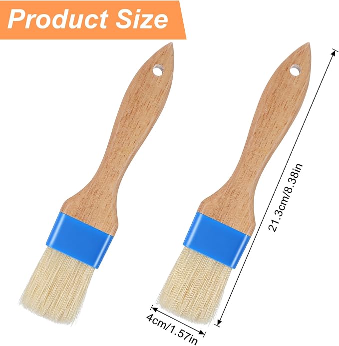 2 Pcs Pastry Brush for Cooking and Basting, Natural Boar Bristle Basting Brush with Heat Resistant Wooden Handle, Food Grade Butter Brushes for Cooking, Baking, Butter, Egg Wash, Oil, Sauce, Marinade