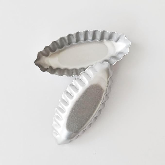 Tiny Tart Pan Boat Shape, 10PCS Egg Tart Mold Fluted Edge, Wave Flower Aluminum Baking Tool, Reusable Dessert Tray for Small Tartlets, Quiches