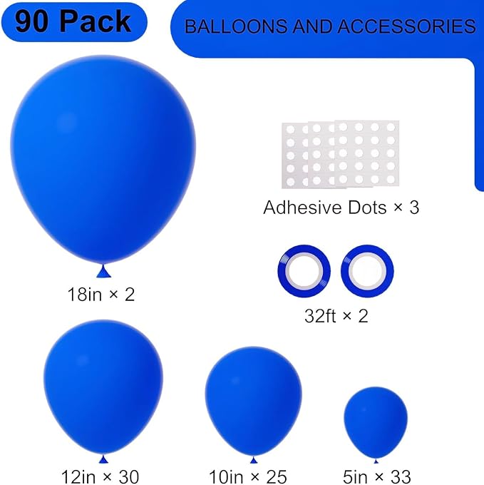 Voircoloria 90pack Blue Balloons Different Size 18/12/10/5 Inch Pastel Green Balloon Garland Arch Kit for Baby Shower,Graduation, Wedding, Birthday, Gender Reveal, New Year Decorations
