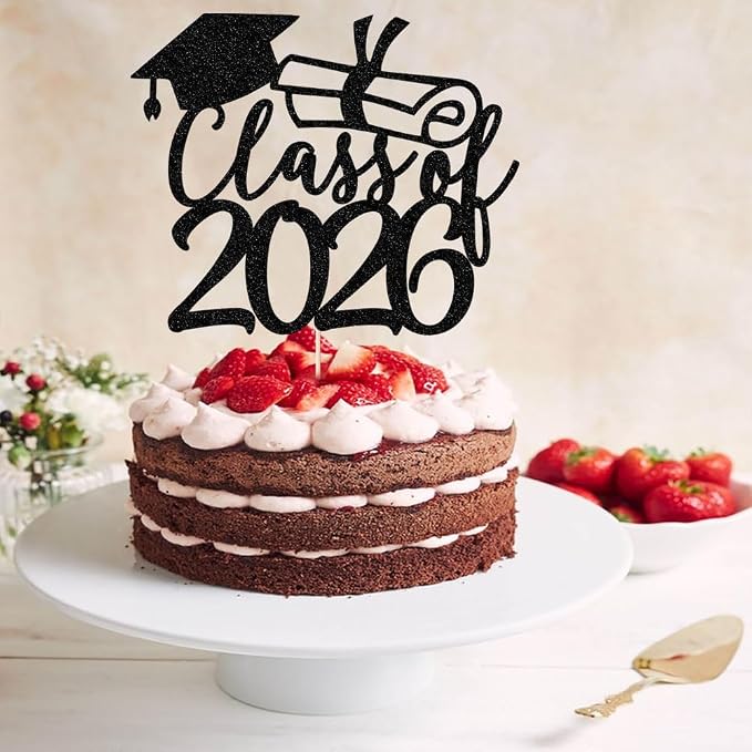 Gold Class of 2026 Congrats Grad Cake Topper Glitter Graduation Party Supplies - High School College Graduates -College Graduate Cake Topper Decorations (Class of 2026 black)