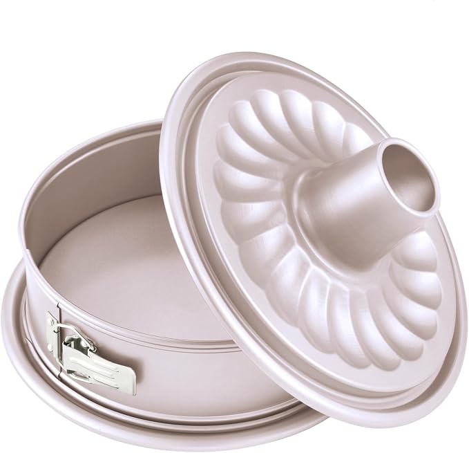 CHEFMADE10 Inch Springform Pan and Tube Pan,Non-stick Cheesecake Bakeware and Ice-cream Cake Bakeware, Carbon Steel Tube Cake Pan 2 in 1 with Removable Bottom