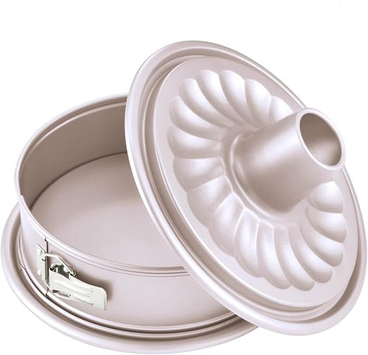 CHEFMADE10 Inch Springform Pan and Tube Pan,Non-stick Cheesecake Bakeware and Ice-cream Cake Bakeware, Carbon Steel Tube Cake Pan 2 in 1 with Removable Bottom