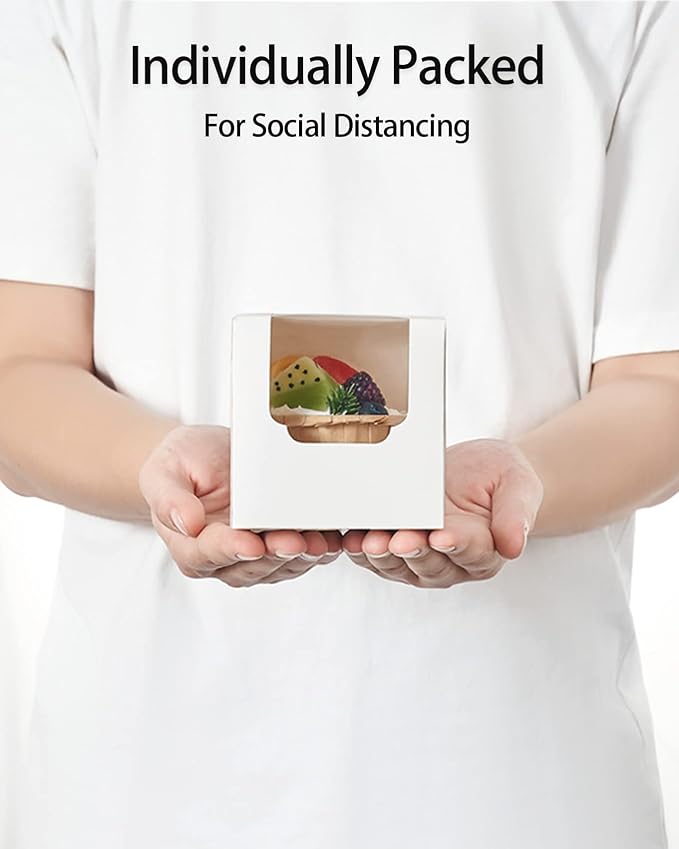 Happyhiram Cupcake Boxes 50 Pcs White Individual Cupcake Box, Single Container Cardboard Holders with Insert and Window for Muffins Cocoa Bombs Packaging Togo Boxes for Birthdays Showers Party Favors