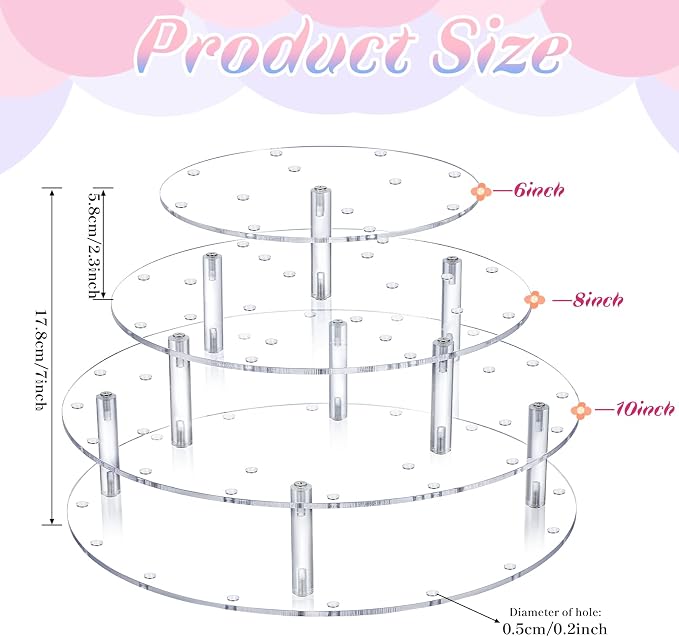 36 Holes Cake Pop Display Stand 3-Tier Clear Acrylic Lollipop Holder Cake Pop Stand for Displaying Candy Dessert, Round Cupcake Display Holder for Birthday, Party, Anniversary,Candy Bar