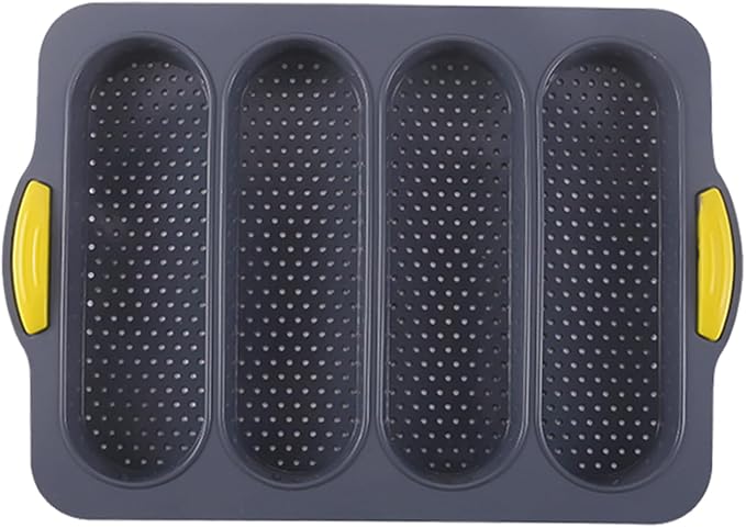 4-cavity Silicone Bread Loaf Pan, Nonstick Sourdough Loaf Pan & Heat Resistant Baguette Bread Pan, Bread Pans for Homemade Bread, Silicone Molds for Baking Hoagie Rolls, Sandwich, Hot Dog Buns