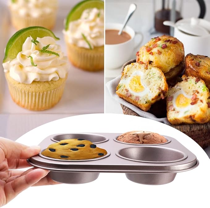 4 Cup Muffin Pan Baking Tray- Non-Stick Cupcake Tin Mold - Carbon Steel Cake Mould For Home, Cafe Bar and Restaurant(champagne)