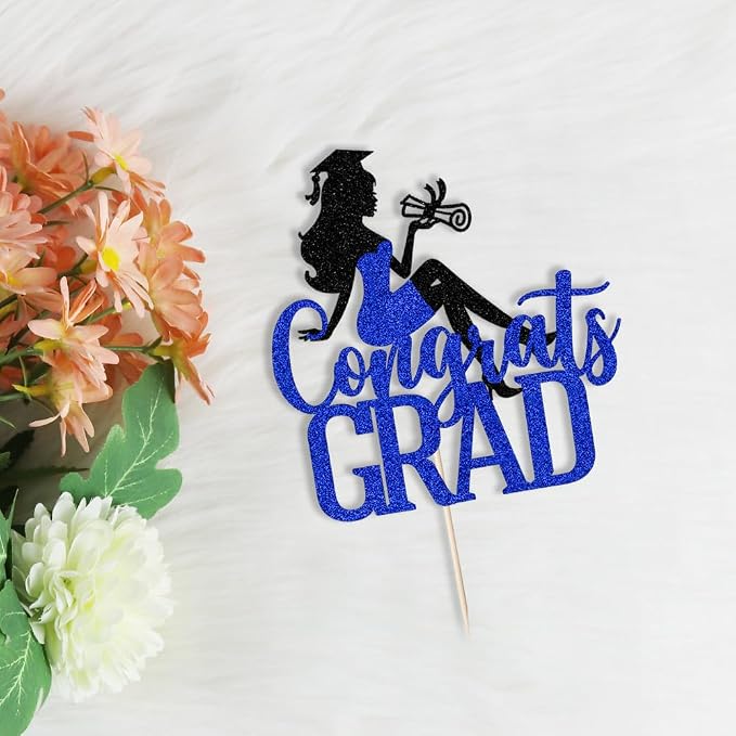 Congrats Grad Cake Topper,2026 Girl Graduation Cake Topper, Congrats Grad Decorations,2026 High School/College/Senior Graduation Party Decorations Supplies (Black and dark blue)