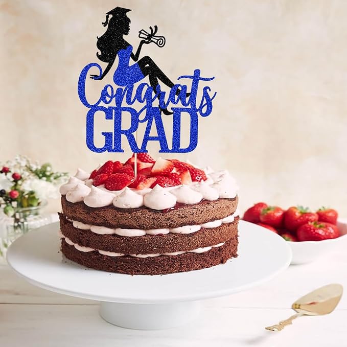 Congrats Grad Cake Topper,2026 Girl Graduation Cake Topper, Congrats Grad Decorations,2026 High School/College/Senior Graduation Party Decorations Supplies (Black and dark blue)