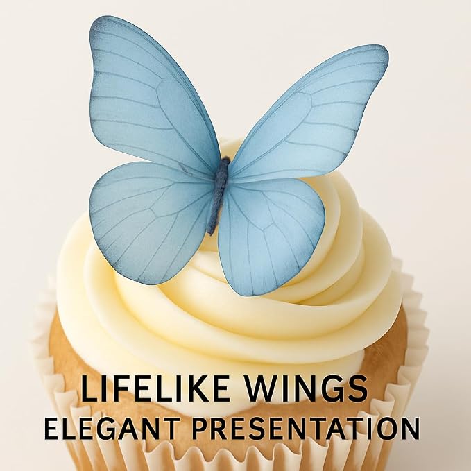Confect Edible Wafer Paper Butterflies Set of 56 – Colorful Sky Blue Butterfly Cake Decorations, Cupcake Toppers for Birthday, Wedding, Party – Edible Butterfly Toppers