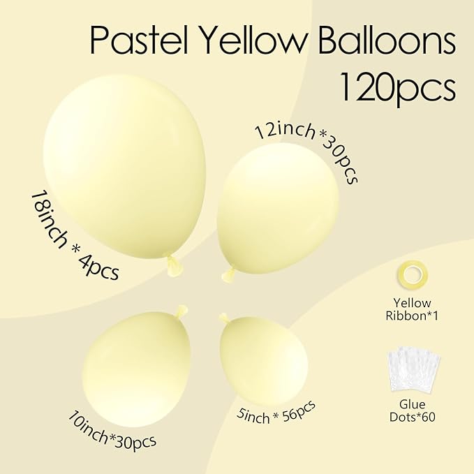 120pcs Pastel Yellow Balloons Different Sizes 18 12 10 5 inch Light Yellow Balloon Arch Kit for Gender Reveal Baby Shower Birthday Party Decorations