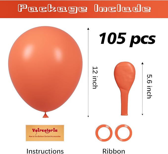 Voircoloria 105pcs Coral Red Balloons 12inch Party Latex Balloons for Boys Girls Birthday Baby Shower Gender Reveal Wedding Sunflower Party Decorations