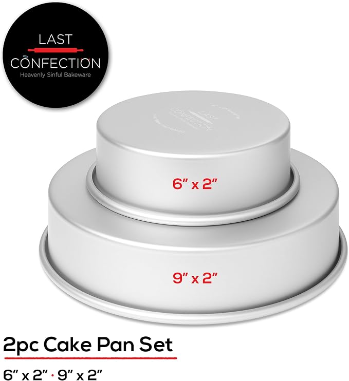 Last Confection Round Cake Pans, Includes 6" x 2" and 9" x 2" Anodized Aluminum Cake Pans, 2pc Baking Tin Set