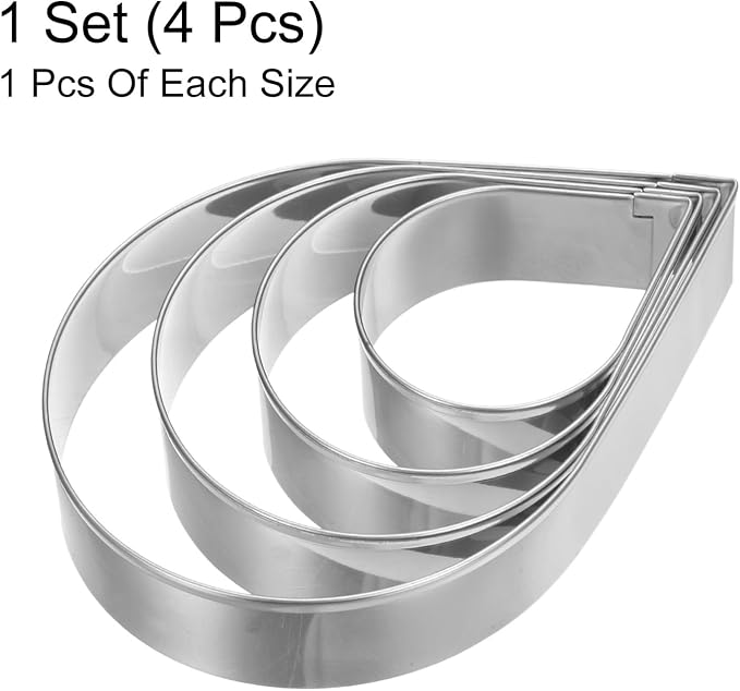 HARFINGTON Teardrop/Raindrop Cookie Cutter Set Assorted Sizes Stainless Steel Water-Drop Rose Flower Petal Cookie Cutters Molding for Pastry Fondant Cake Cookie