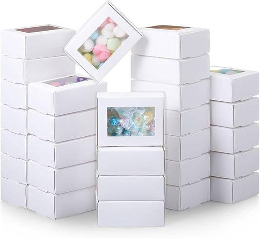 Zonon 300 Pcs Soap Boxes for Homemade Packaging, Mini Kraft Boxes with Window for Bakery Candy Soap Making Gift Packaging, 3.7x2.6x1.4 Inch (White)
