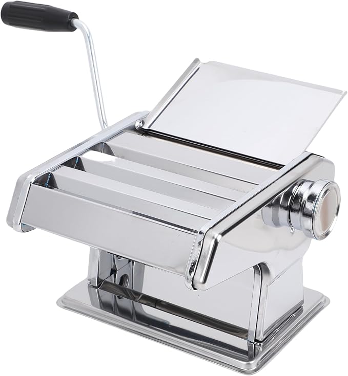 Home Manual Dough Presser, Stainless Steel Noodle Maker Machine, Dumpling Wrapper Press with 6-Thickness Settings (0.6-4.8mm), 3 Noodle Widths (2mm/6mm/9mm), Noodle Cutter for Kitchen