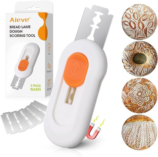AIEVE Bread Lame Dough Scoring Tool, Extractable & Magnetic Sourdough Scoring Tool with 5 Replacement Razor Blades, Bread Scoring Knife for Homemade Bread Sourdough