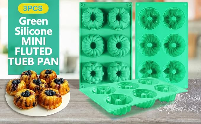 3Pcs Silicone Original Cake Pan, 6Cavity Mini Heritage Cake Silicone Mold for Baking，Non-stick Baking Mold for Cupcake Cornbread Brownie Jello (Original)