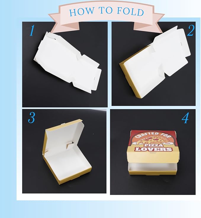 50 Pcs Mini Pizza Boxes, Square, White, Yellow Background | Cardboard Cookie Boxes, Hold Small Pies and Treats for Weddings, Birthdays, Valentine's Day and Picnic