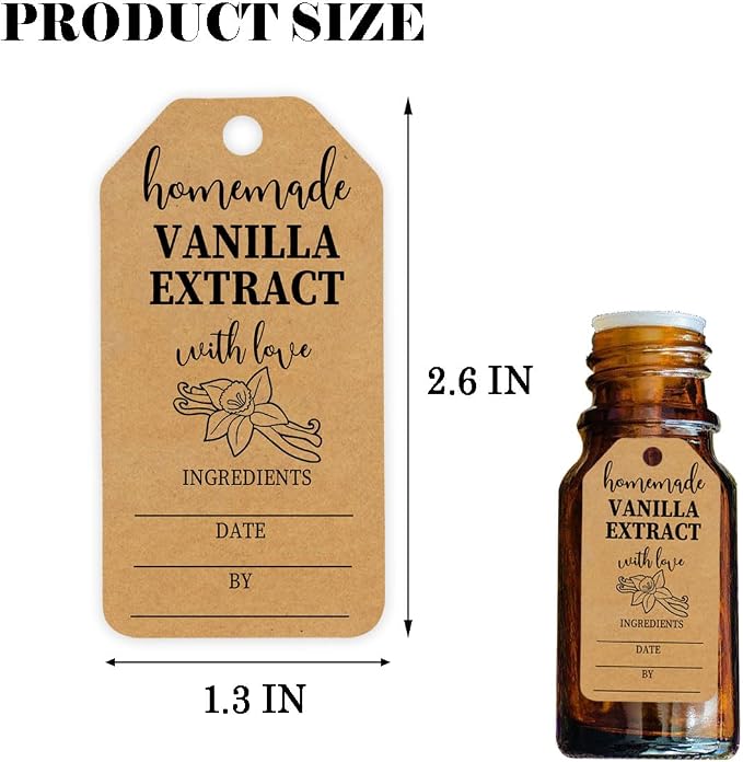 50PCS Kraft Vanilla Extract Labels Homemade Vanilla Extract Tags with Instructions for Gifting & Refilling Handcrafted Vanilla Bottles,Kitchen Pantry,Jar,2.6 * 1.3 in