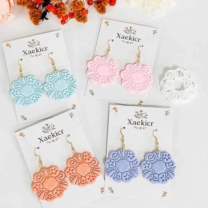 Xaekicr Floral Wreath Polymer Clay Cutters for Earrings – Clay Earring Cutters Set with Nature Pattern, Clay Tools for DIY Jewelry Making