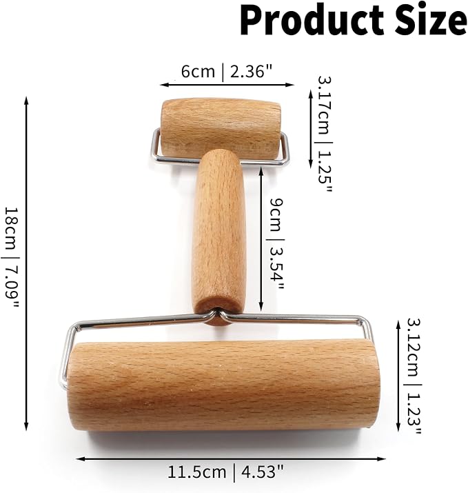 Wooden Rolling Pin, Ergonomic Non-Stick Pizza Baker Dough Pastry Roller for Kitchen Home Cooking Baking (H Square Type)