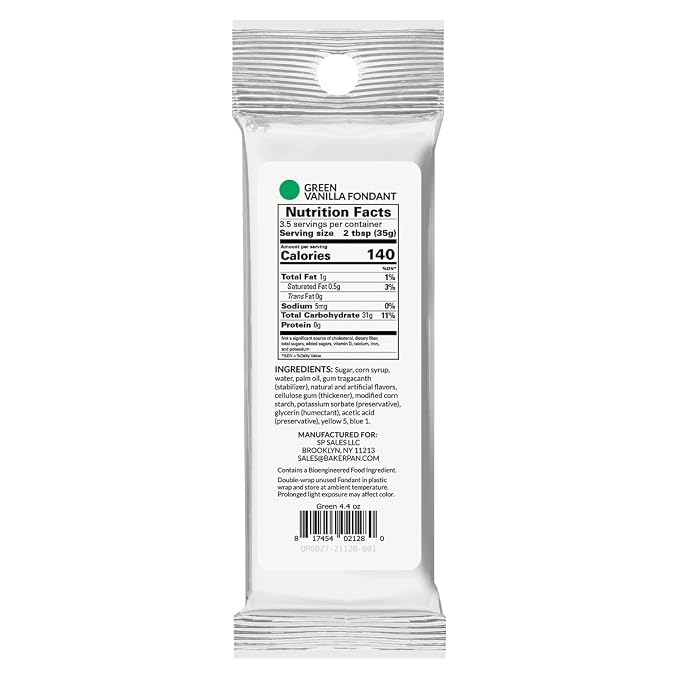 Bakerpan Premium Rolled Green Fondant for Cake Decorating, Vanilla Flavor - 4.4 Ounces (Made in USA)