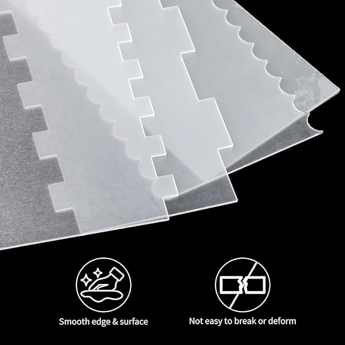6PCS Clear Acrylic Cake Scraper Smoother Set, Dual-Edge Icing Scraper Cake Smoother with 12 Patterns, Buttercream Frosting Cake Decorating Tools