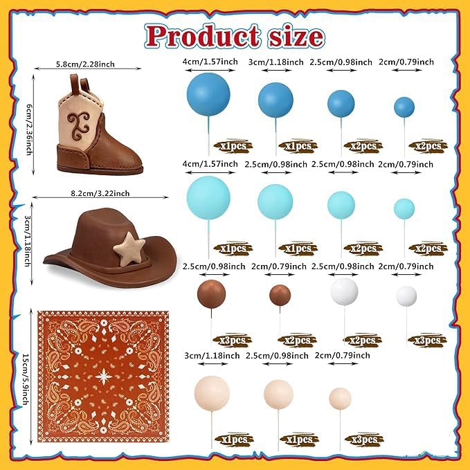 31PCS Cowboy Cake Decorations Cowboy Hat and Boot Cake Toppers Western Cowboy Cowgirl Birthday Baby Shower for Western Theme Party Favors Supplies