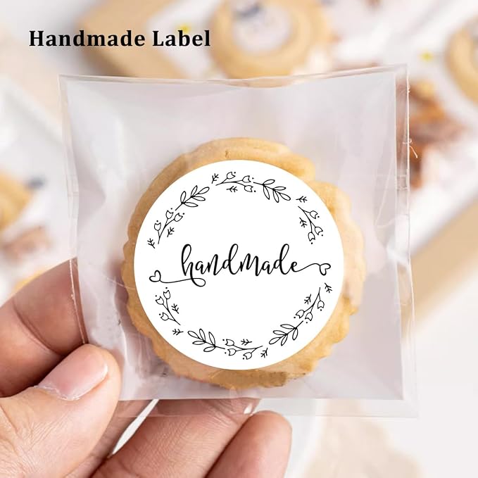 120 x Handmade Stickers, Business Stickers, Seller Stickers, Handmade Labels, Handmade with Love Stickers, 1.6 in Round Stickers
