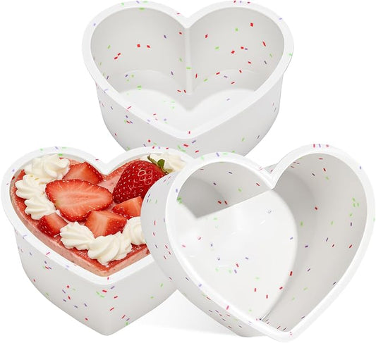 4 Inch Mini Heart Shaped Silicone Cake Pans Set of 3, Nonstick Small Heart Molds for Baking, Food Grade Easy Release Heart Pan for Oven Air Fryer Freezer (Cream)