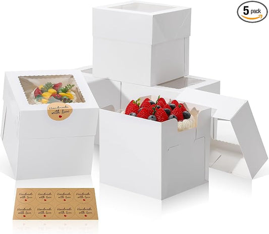 COTOPHER 5Pcs 6x6x6 Inches Mini Cake Boxes, Square Bakery Boxes with Window, Cake Containers for Pastries, Cookies, Chocolates, Cupcakes, Birthday Party Cake Decorating Supplies for Gift Giving
