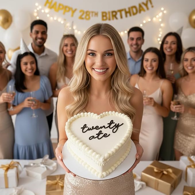 Twenty Ate Cake Topper – Acrylic 28th Birthday Cake Decoration, Funny Twenty Eight Cake Sign, Reusable Cake Topper for Men & Women Party Supplies (twenty ate black)