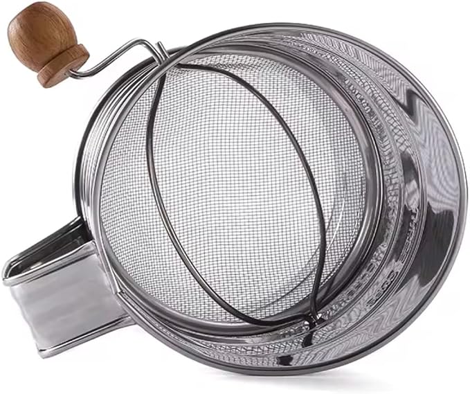Flour Sifter For Baking, Fine Mesh Hand Crank Flour Sifter With 2 Wire Agitator Loop for Baking Stainless Steel Sifter Powdered Sugar, Large Flour Sifter, Tools (5 Cup Wooden)