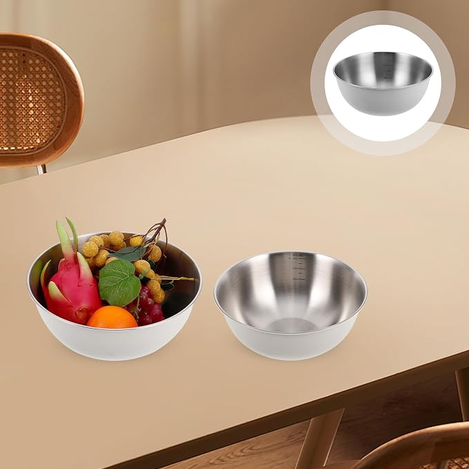 SUPVOX 2pcs 19+22cm 304 Stainless Steel Food Prep Mixing Bowls Set Nested Metal Kitchen Bowls for Washing Vegetables Baking Salad and Dough Mixing for Home Use