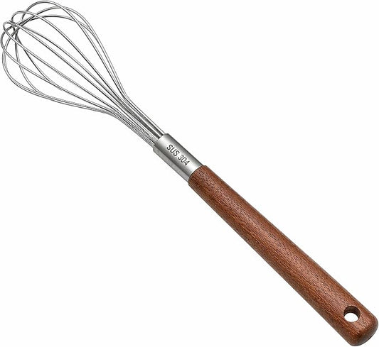 Mini Whisk 10 Inch, 304 Stainless Steel Small Wire Whisk with Walnut Wood Handle, Hand Egg Beater for Cooking, Baking, Mixing Eggs, Coffee, Sauces, Dressing and Gravy, 1 Count
