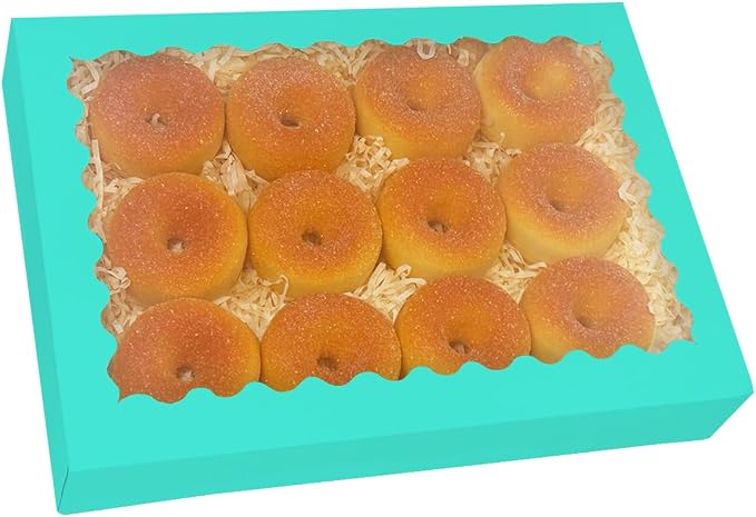 qiqee Auto-pop Up Mint Blue Cookie Box with Window 14x10x2.5 inch 24Pcs Bakery Pastry Macaron Bakery Box For Packaging