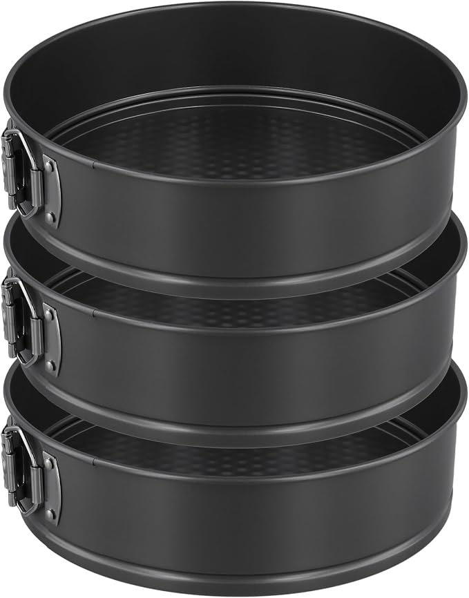 SINJEUN 3 PCS 9 Inch Springform Cake Pan, Nonstick Round Cheesecake Pan with Removable Bottom, Cake Baking Mold for Cake, Cheesecakes and Pizza, Black﻿