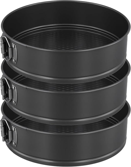 SINJEUN 3 PCS 9 Inch Springform Cake Pan, Nonstick Round Cheesecake Pan with Removable Bottom, Cake Baking Mold for Cake, Cheesecakes and Pizza, Black﻿