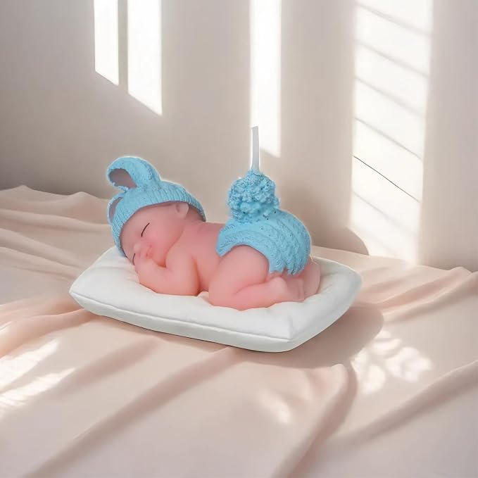 Blue Baby Shower Cake Topper Boy – Baby Shower Cake Decorations, Adorable Sleeping Baby Candles, Gender Reveal Return Gifts Party Supplies (Blue)