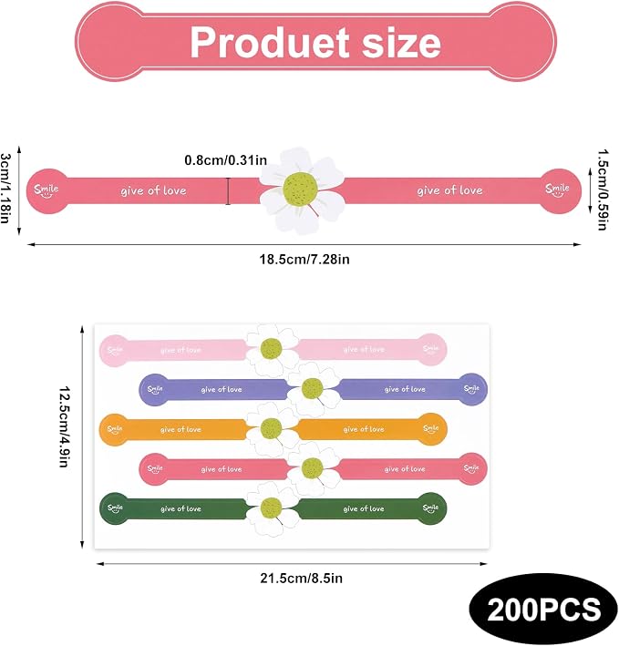 200Pcs Handmade Food Baking Seal Stickers Labels,Colorful Flower Long Label Bakery Stickers,Self Adhesive Goods Bakery Sticker Sealing Tamper Proof Sticker for Pastry Bags Lollipops Candy Cake