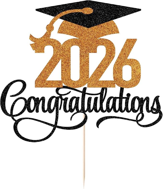 Glitter 2026 Congratulations Graduation Cake Topper,Congrats Grad Cake Decor - 2026 High School/College/Senior Graduation Party Decorations Supplies (2026Congratulations Black orange)
